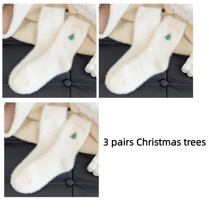 Christmas pattern Mink Velvet Socks Women Winter Soft Fleece Plush Warm Home Sleep Boot Socks Kawaii Y2K Furry Thermal Tube Sox