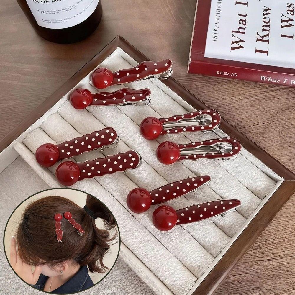 Red Retro Hair Barrettes Polka Dot Hairpin Sweet BB Clip  Hair Styling Accessories