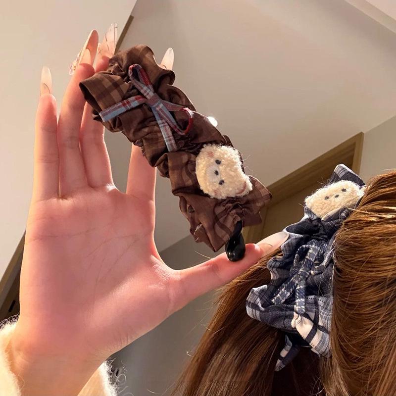 Teddy Bear Bow Hair Clip: Cute, High-End Pleated Design