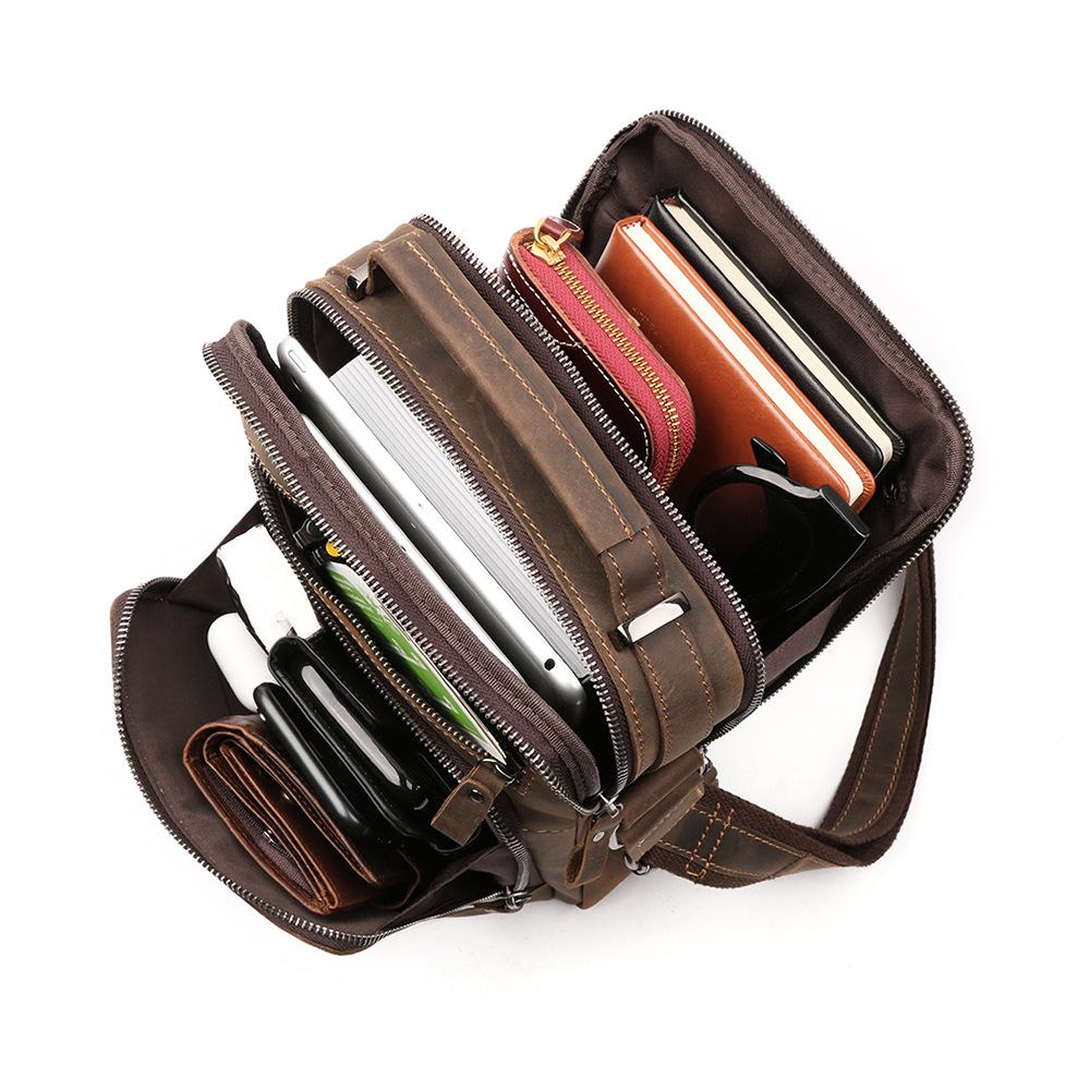 Men's Shoulder Leather Bag, Retro Crazy Horse Leather Messenger Bag, Casual Large-capacity Backpack, High-end Leather Men's Bag