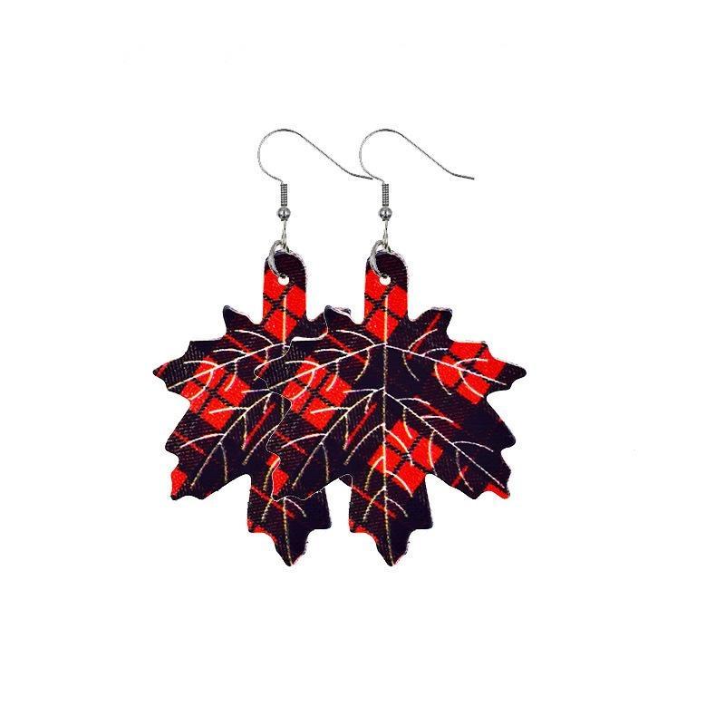 Fall Thanksgiving Earrings Leather Pumpkin Leaf Shape Leather Earrings