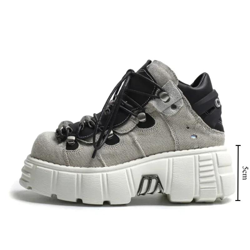 Fashion Punk Style Women Sneakers Rock Metal Decor Lace-up Heel Height Platform Shoes Gothic Man Shoes Men Sneaker 2025 New Sneaker
