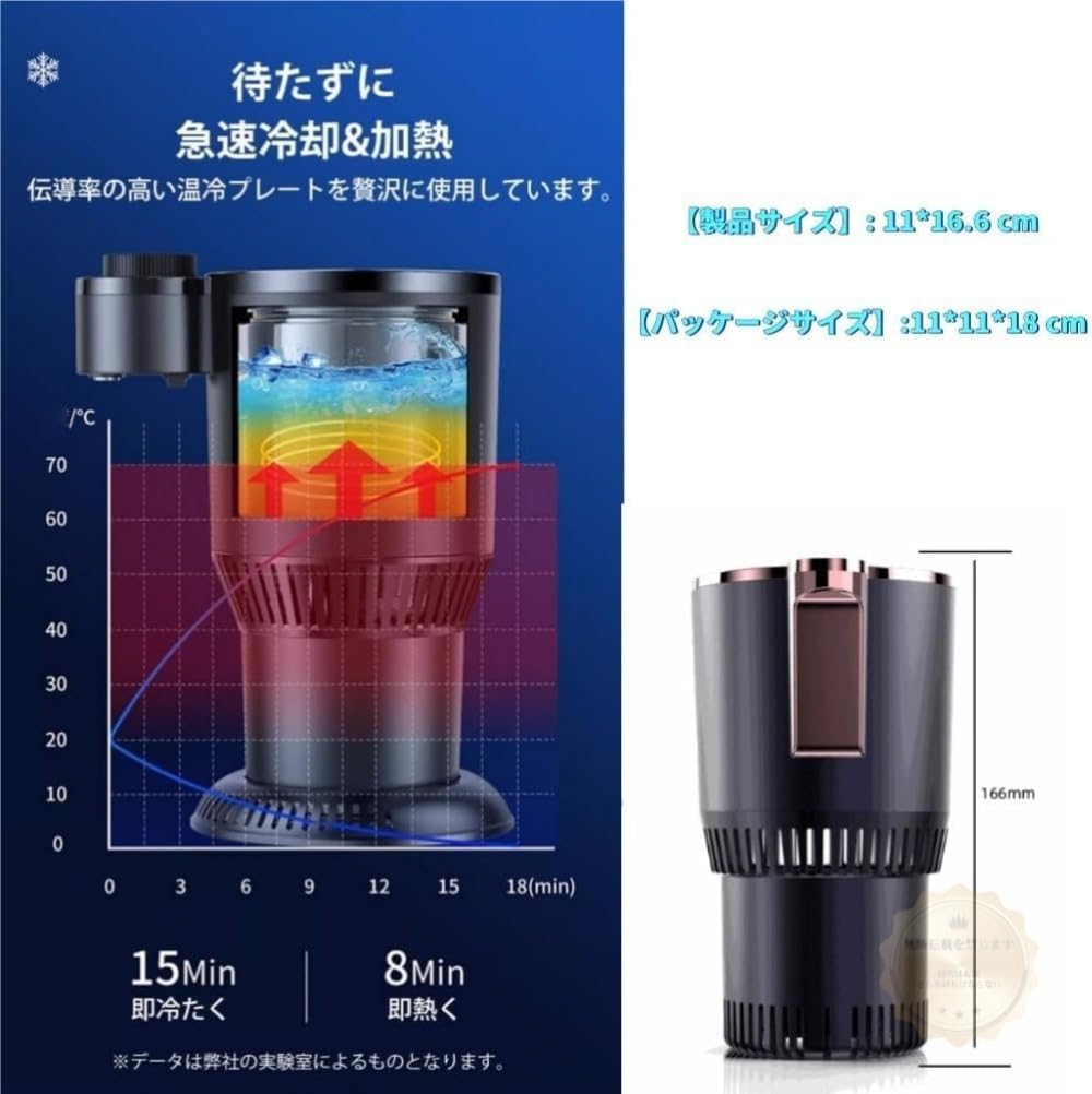 IWEJ Car Cooling Cup, 12 V, Rapid Cooling Heating, Double Vacuum Insulation, LED Temperature