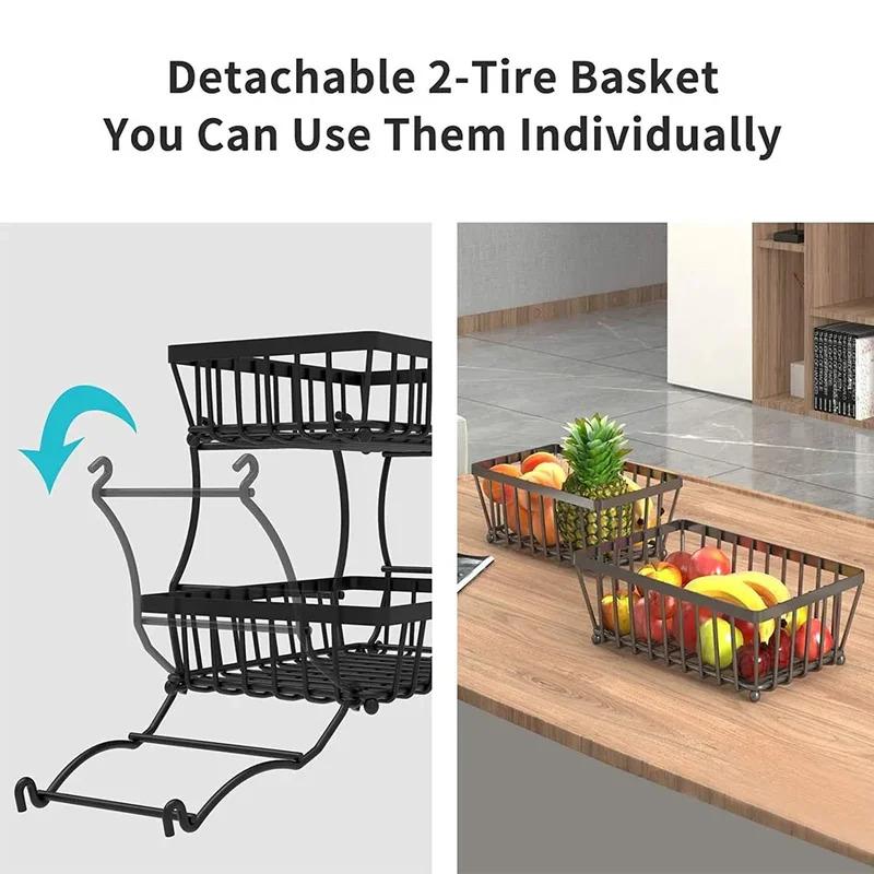 NEW 2-Tier Kitchen Countertop Organizer - Stainless Steel Detachable Fruit Basket for Vegetables, Bread & Pantry Storage