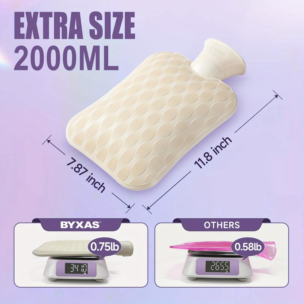 1pc BYXAS Hot Water Bottle, 67.63oz Hot Water Bag for Neck and Shoulder, Hand Feet Warmer, Blue, Purple, White