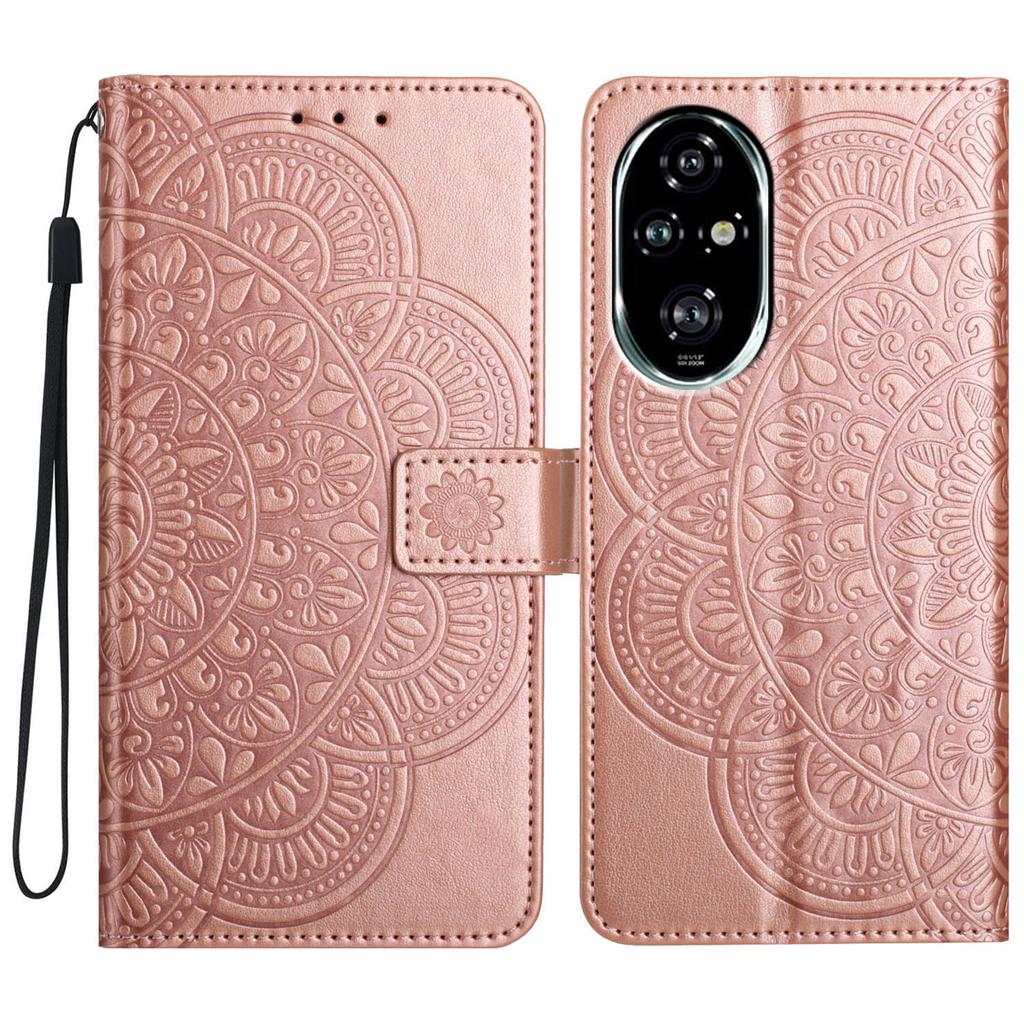 Skórzane etui na Honor 200 Pro 5G z przegródkami na karty, wzór mandali, pokrowiec na telefon ze stojakiem