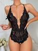 Hot Sexy Crotchless Lingerie Women Hollow Lace Bodysuit Erotic Costumes Baby Doll Dress Deep V Underwear Open Crotch Pajamas