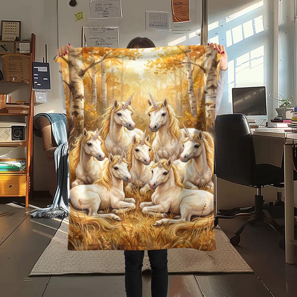 1PC Cute unicorn Print FlAannel Blanket, High quality Comfortable for All Seasons, Home Decor, Warmth and Comfort