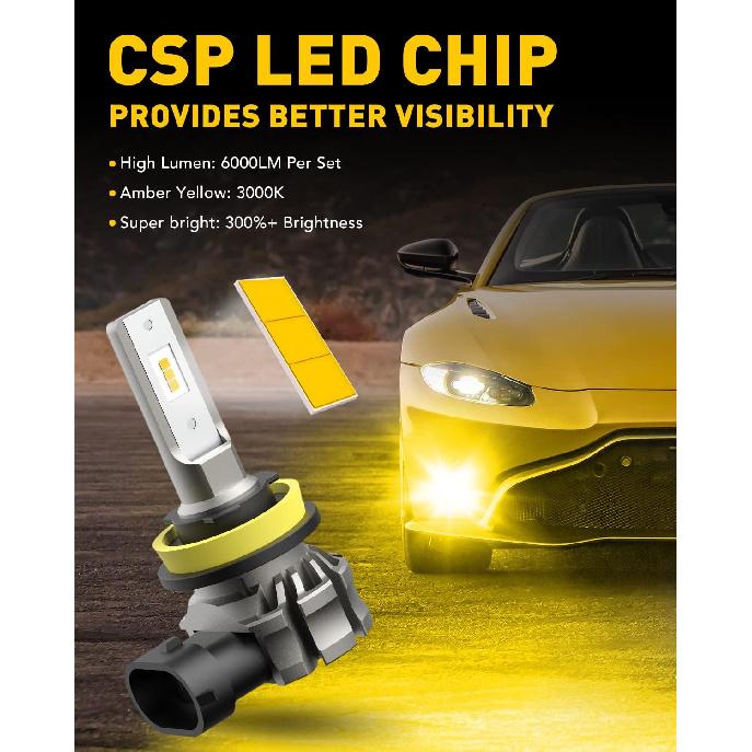 

AUXITO H11/H8/H16 Светодиодные лампы для противотуманных фар или ДХО, 6000 люмен, 3000K, янтарно-желтый свет, 300% яркости, светодиодные чипы CSP, замена противотуманных фар для автомобилей,