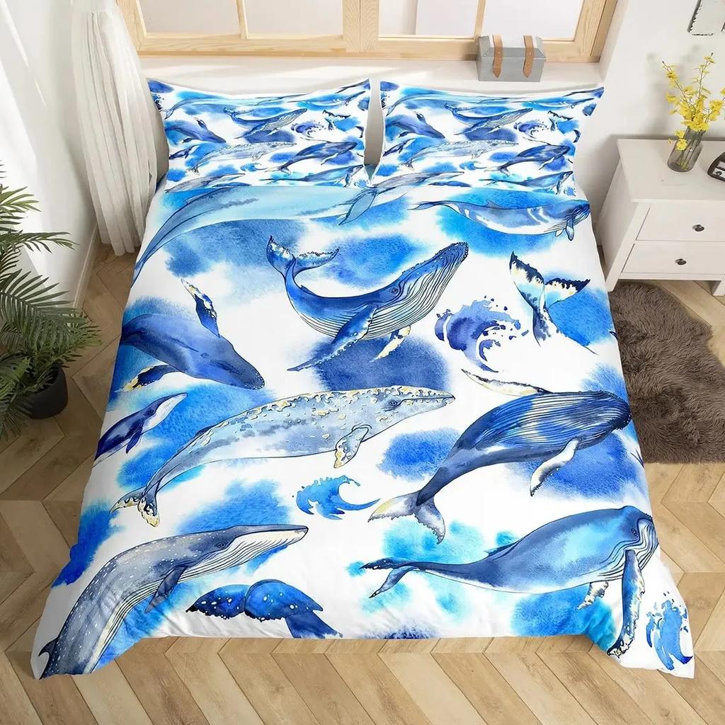 Killer Whale Nautical Ocean Whale Tie Dye Comfortable Duvet Quilt Cover Pillowcase Bedding Set Bedroom Decoration Home Textile