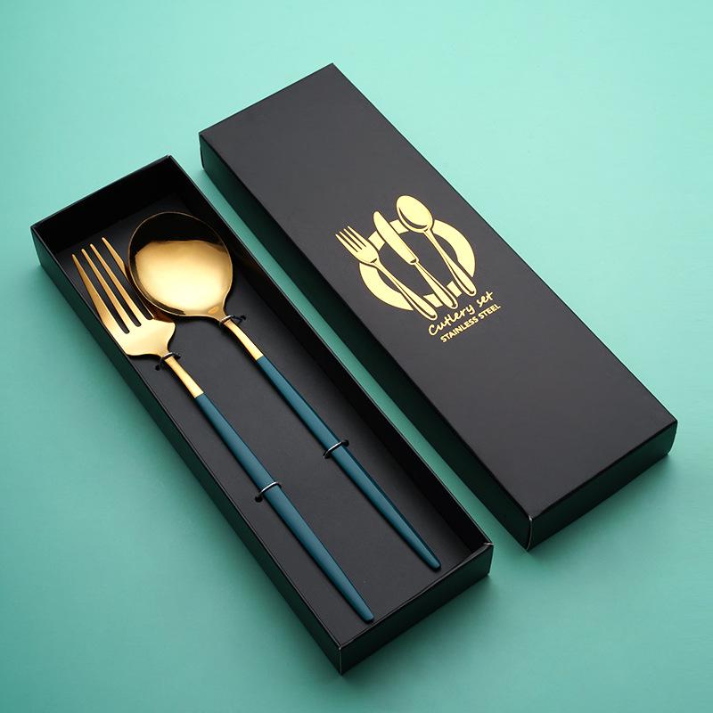 Portuguese Tableware Set: Stainless Steel Knife, Fork, Spoon - 4-Piece Western Steak Gift Box
