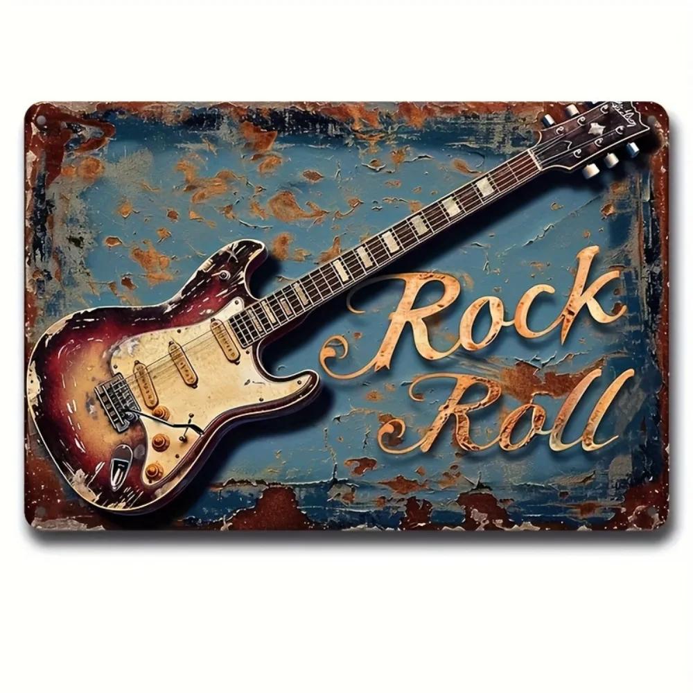 1PC Rock Guitar Metal Sign Retro Wall Decor Perfect for Home Bar Cafe Garage with HassleFree Easy Hang Design