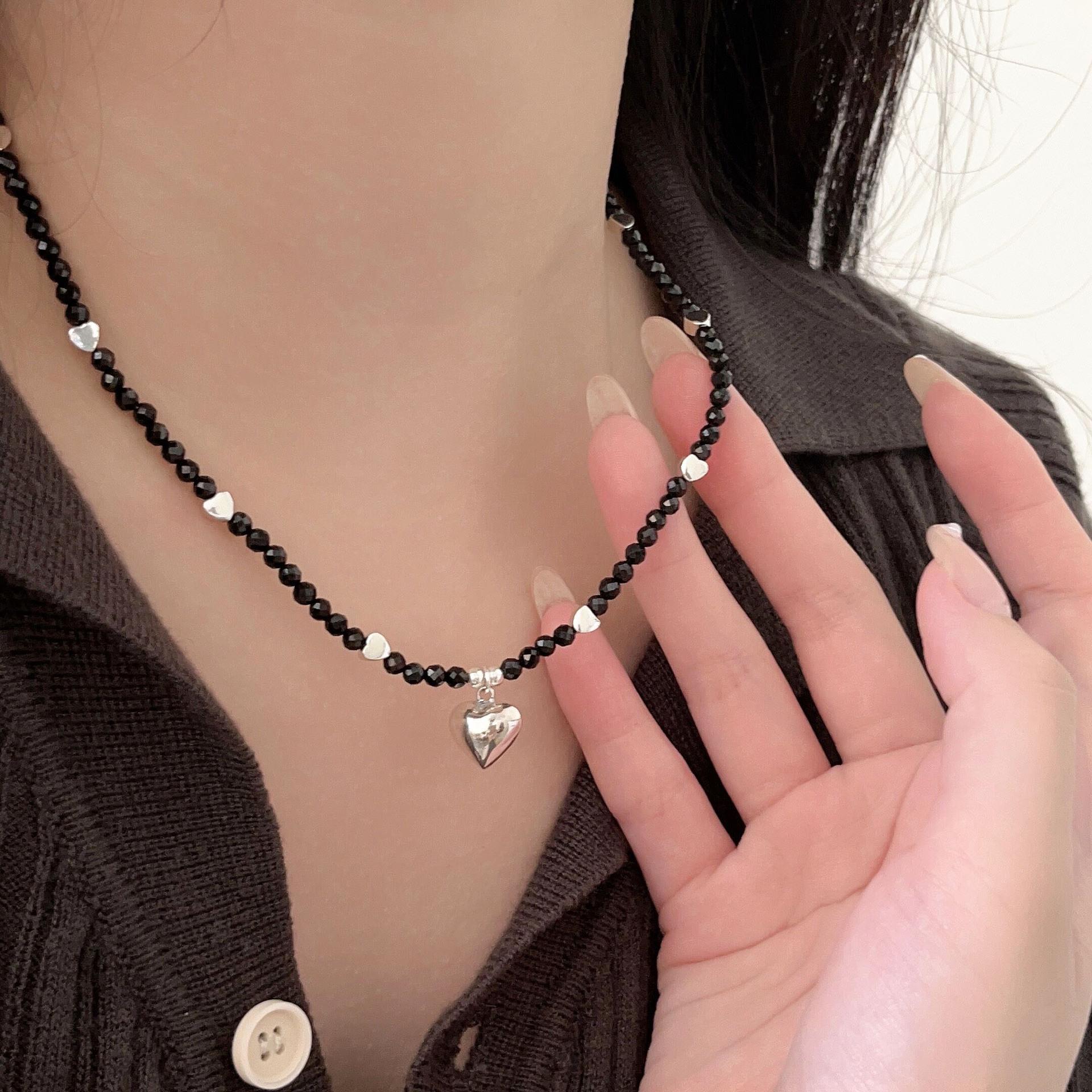 

Подвеска-медальон в форме сердца из стерлингового серебра с черной шпинелью, ожерелье из хрустальных бусин 925 Silver чёрный