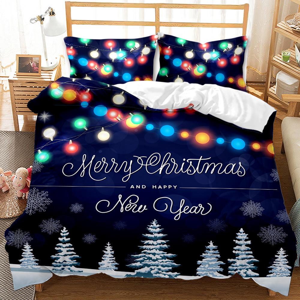 Christmas Day Quilt Cover Three-Piece 3D Digital Abrasive Printing Bedding Gift
