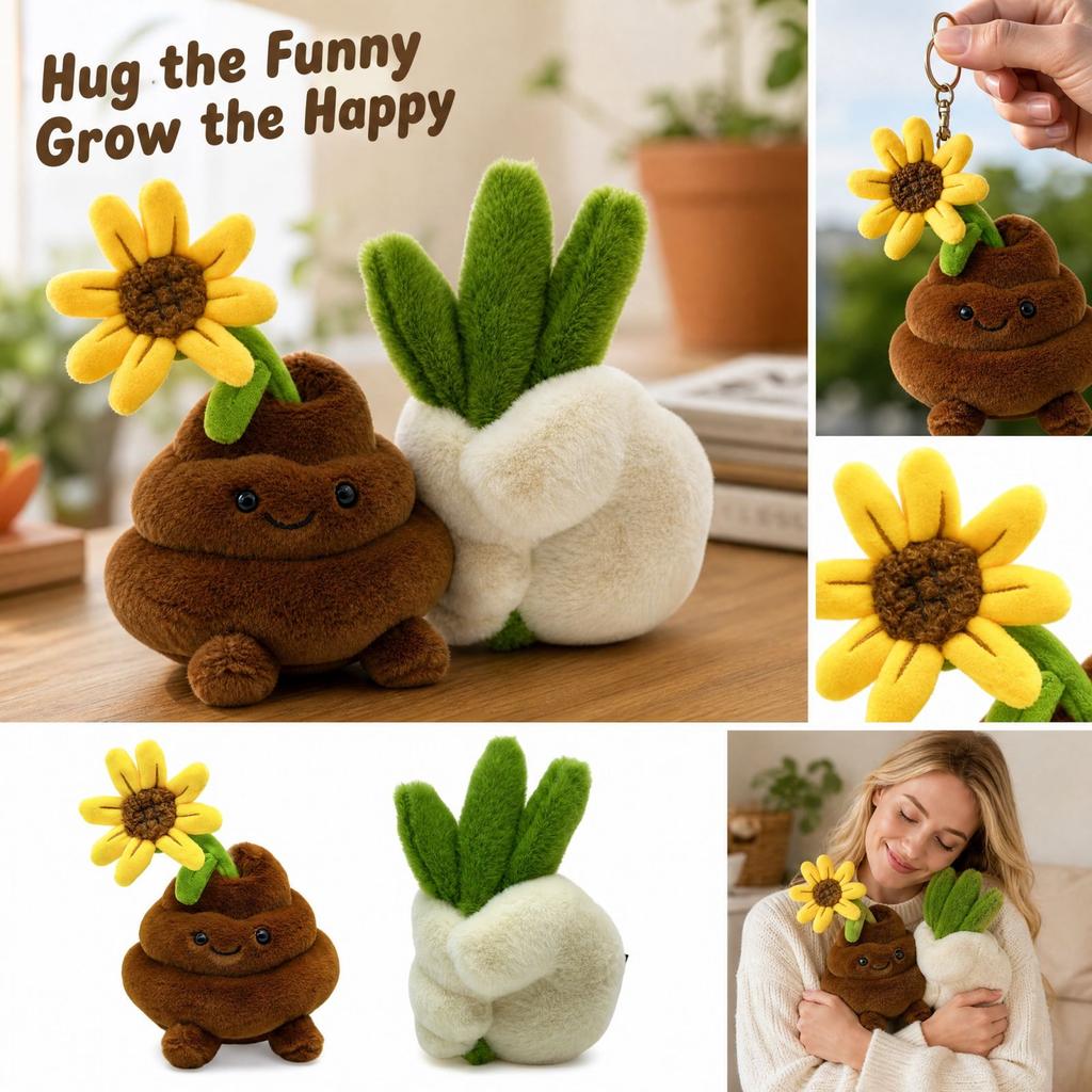 Cute Plush Grass Doll Hanging Ornament with Flower, Funny Stuffed Desk Decor for Shelf and Home Table