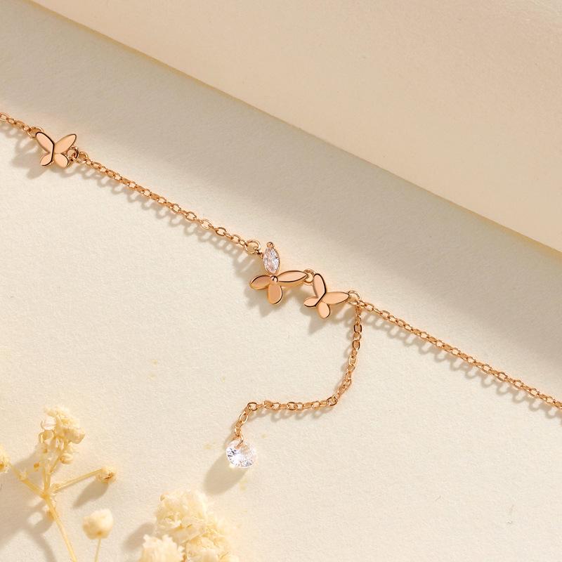 S925 Sterling Silver Butterfly Necklace with Sparkling Diamond Tassel – Elegant and Stylish Jewelry for Women 925 Silver розового золота