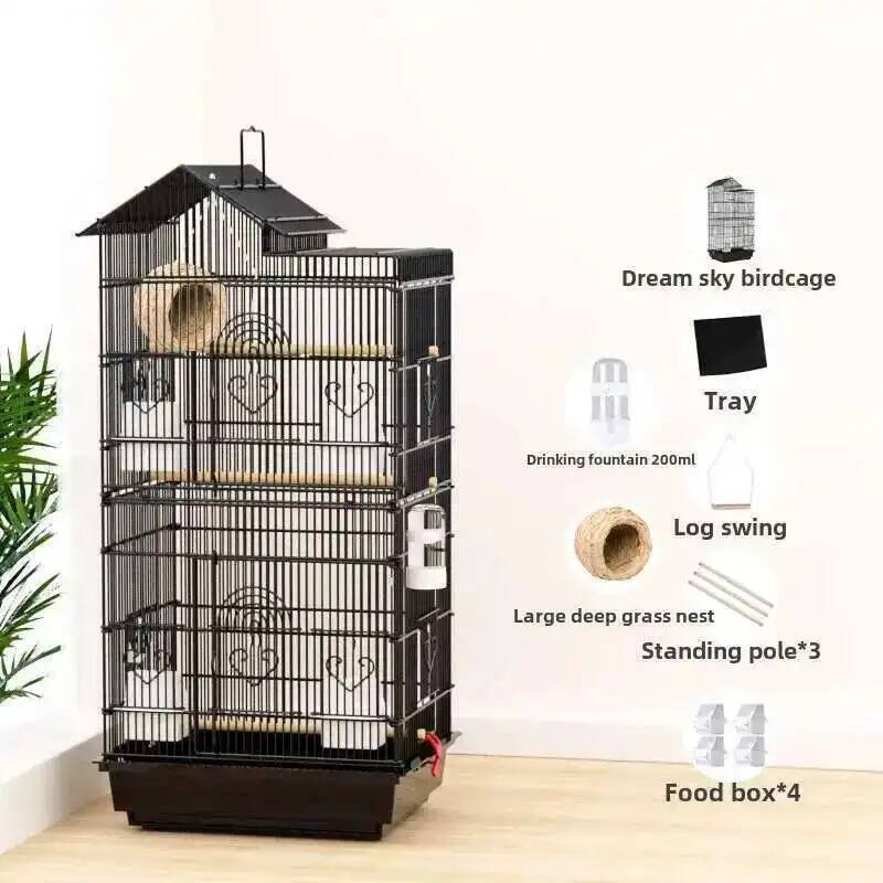Budgie Parrot Cage Bird Cage Special Black Phoenix Peony Bird Breeding Cages Large Home Metal Luxury Viewing Villa Bird House L