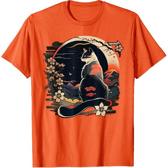 Kawaii Cat Anime Japanese Retro Men Funny Cat T-Shirt