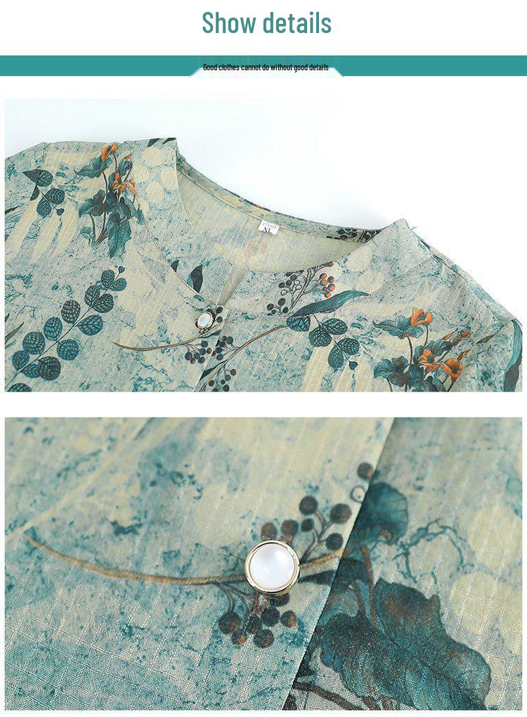 Grandma's Summer Short Sleeve Two-Piece Suit - Ice Silk Casual Wear for Middle-Aged and Elderly Women