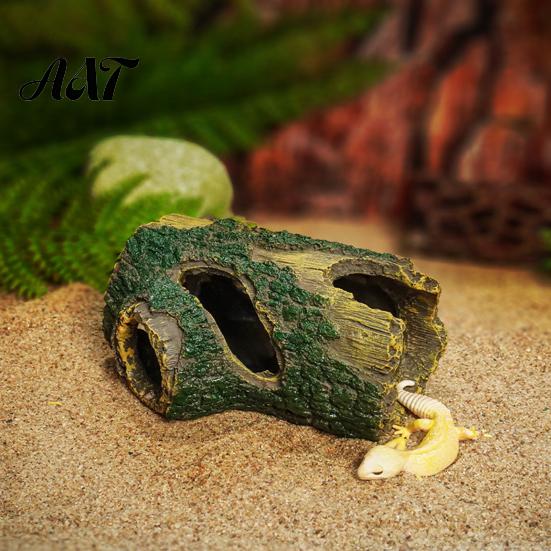 Nicht verblassende Aquarium-Dekoration Verrotteter Baum Reptilienversteck, Loch Aquarium Fische Garnelen PVC-Ornament Versteckhöhle, Gecko-Unterschlupf für Terrarien-Dekoration