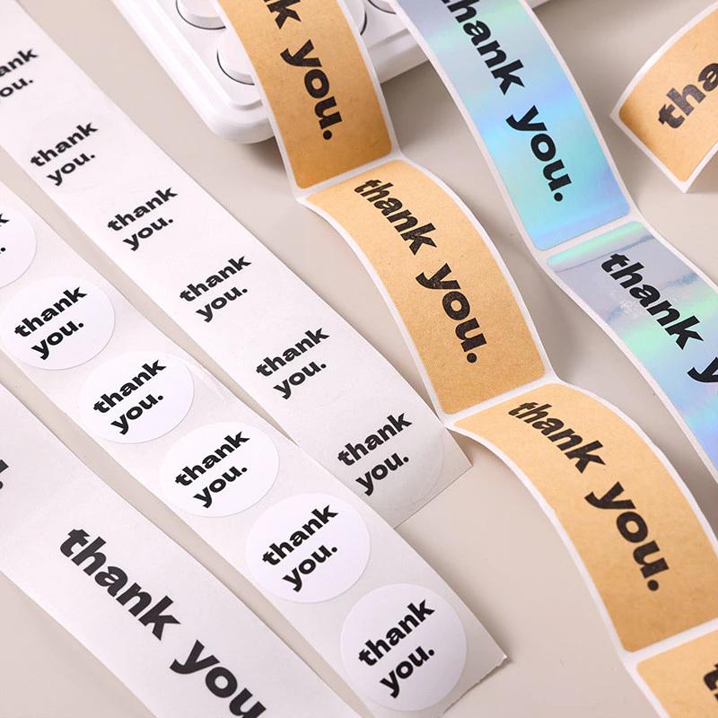 A Roll Thank You Stickers Kraft Paper Adhesive Labels Gift Wrapping Sealing Stickers DIY Craft Decorative Tags Home Holiday Gift