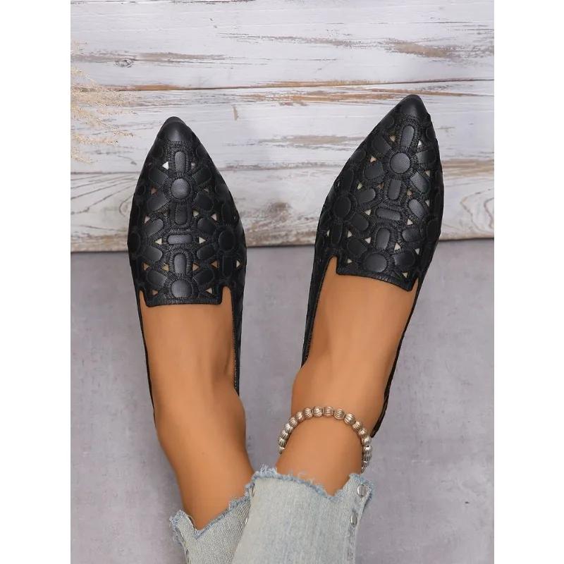 Sommerschuhe mit eckiger Spitze für Damen, Designer-Schuhe mit Stickerei, Neue weiche Slipper-Loafer, Mokassin-Freizeitschuhe, Damen-Ballerinas