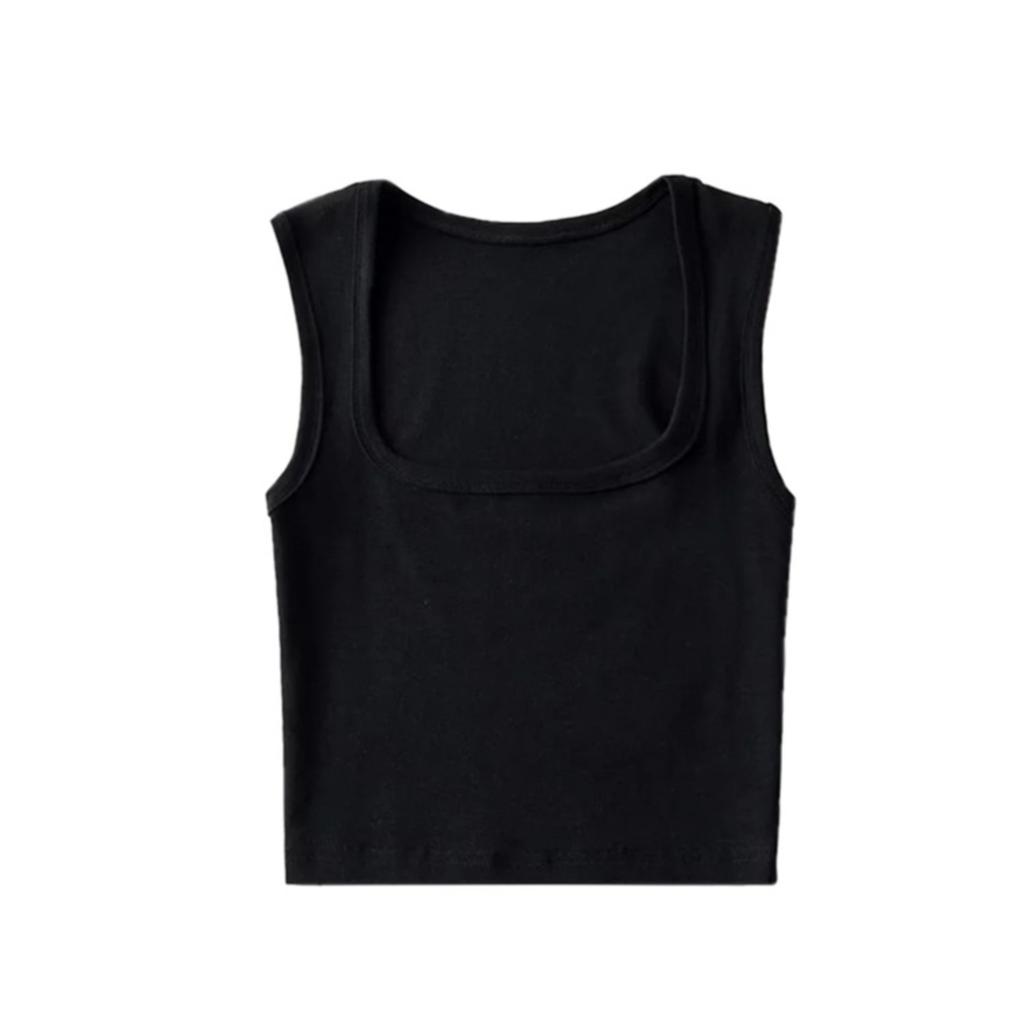 Women's Square Neck Sleeveless Crop Tank Top Slim Fit Solid Basic Camisole Shirt