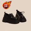 Thick-soled Lace-up Black Leather Shoes British Autumn Retro Height-increasing Velvet Warm Muffin Loafers