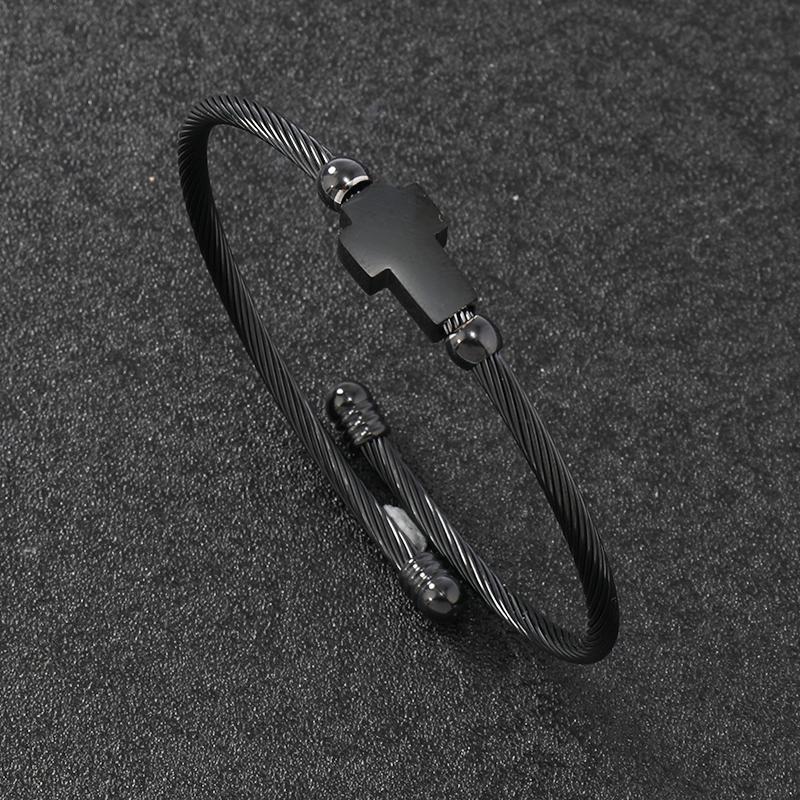 Luxury Stainless Steel Cross Carving Spanish Scripture Man Bracelets for Women Jewelry Couple Gifts