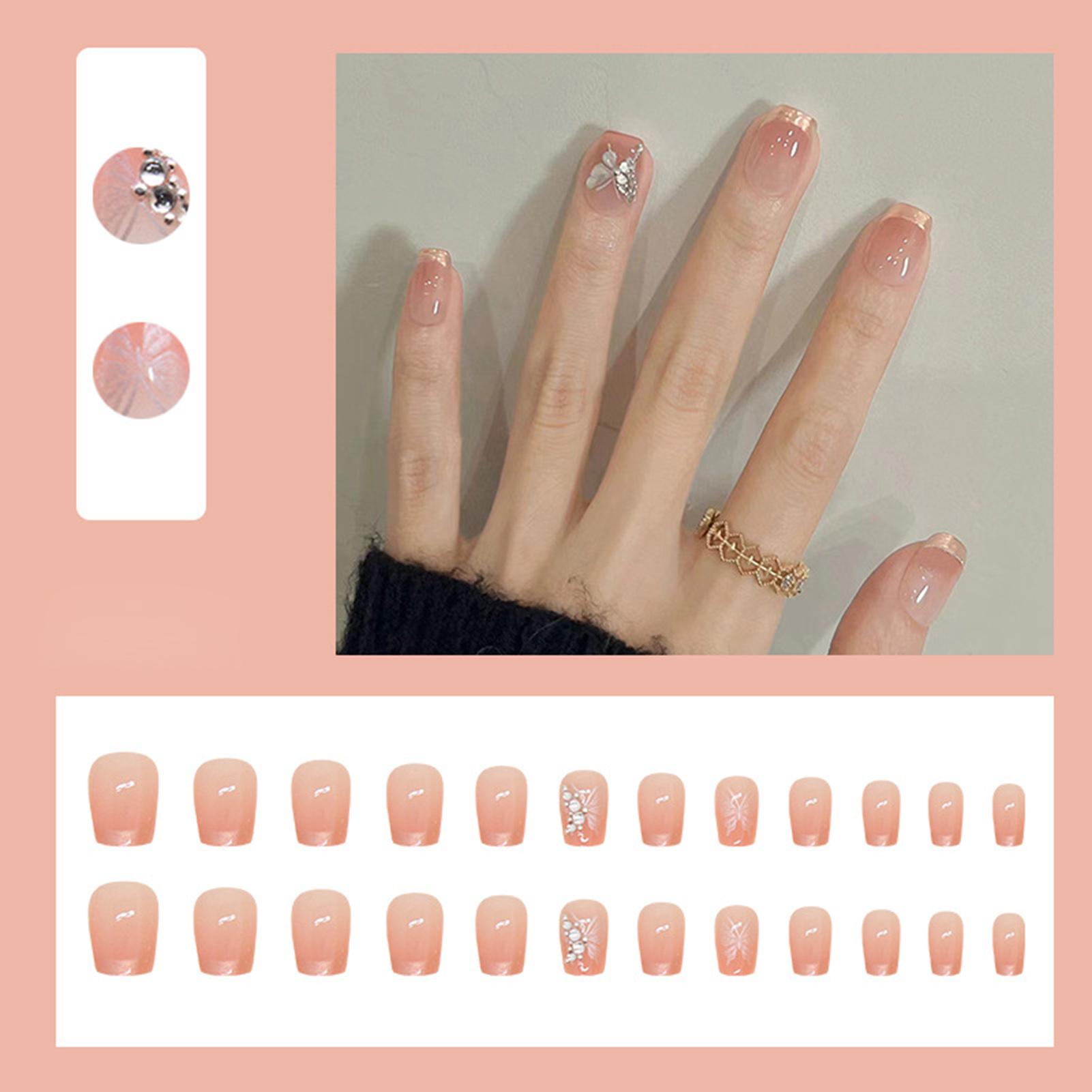 24pcs Fake Nails 3D Epoxy Flower Fake Nails Detachable Fake Nail Tips Press On Nails Removable Fake Nails Acrylic Nail Tips
