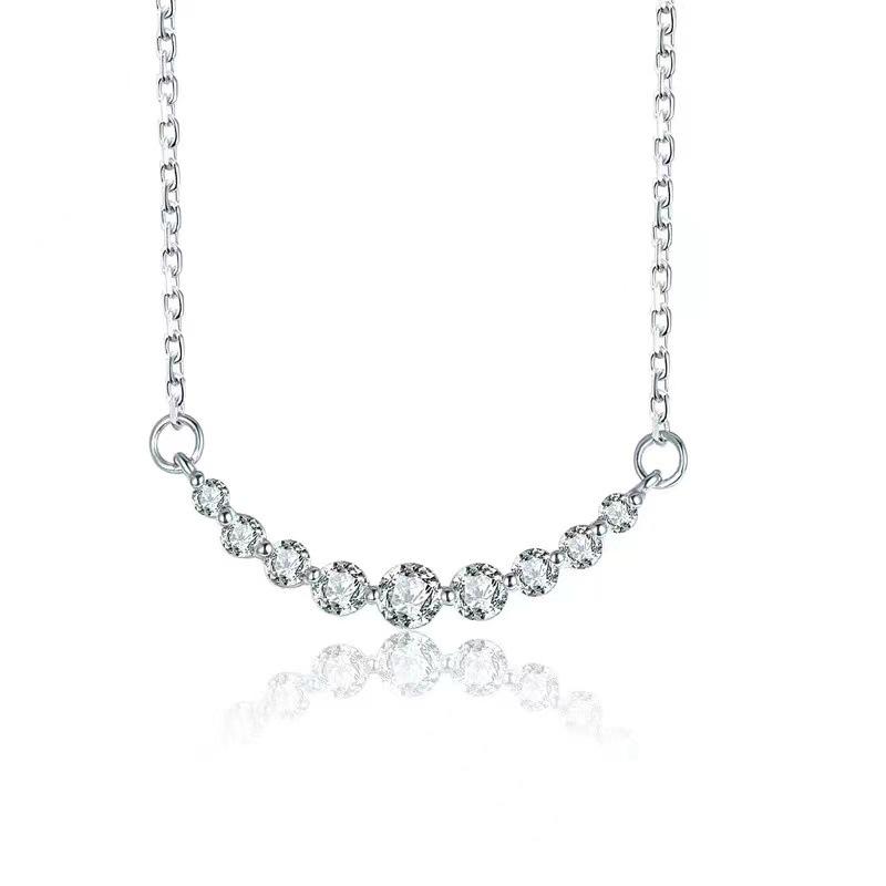 Elegant Crescent Simulated Diamond Necklace - White Gold Plated Clavicle Chain with Pendant