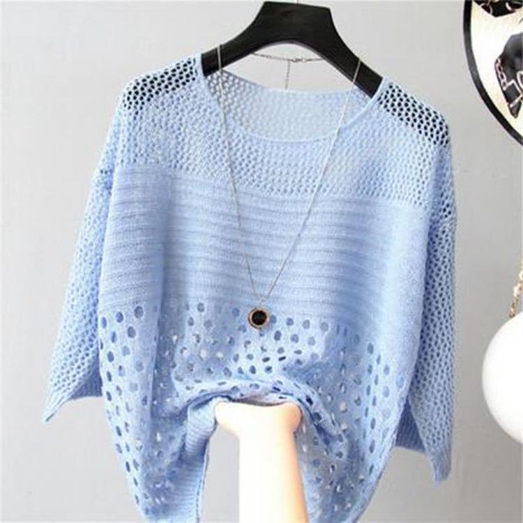Summer Women's Hollow Knitted Sweater Pullover Thin Loose Hollow Top Women's Sun Protection Shirt Women