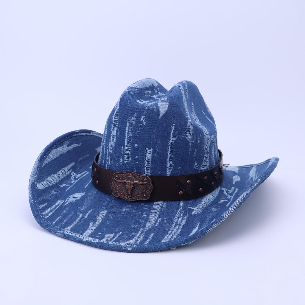 Retro washed western denim hat European and American style men's and women's fashion jazz hat versatile top hat