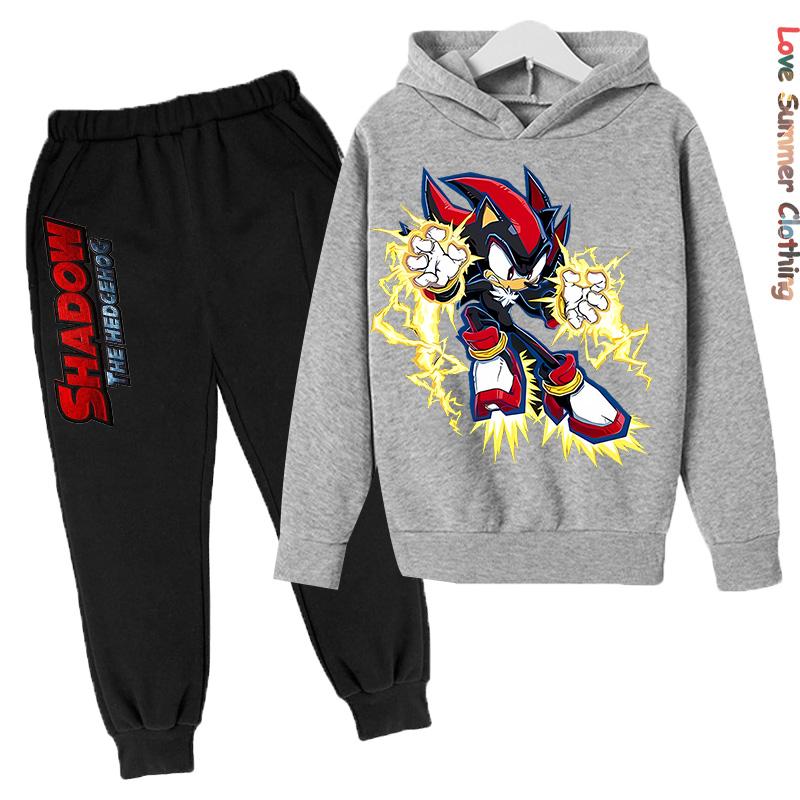 Boys Hoodie Tracksuit Shadow Hedgehog HD Print Sonic Autumn Kids Girls Character Hoodie Set Age 4-14 Thin Fleece Hoodie Set Sweatsuit Polyester