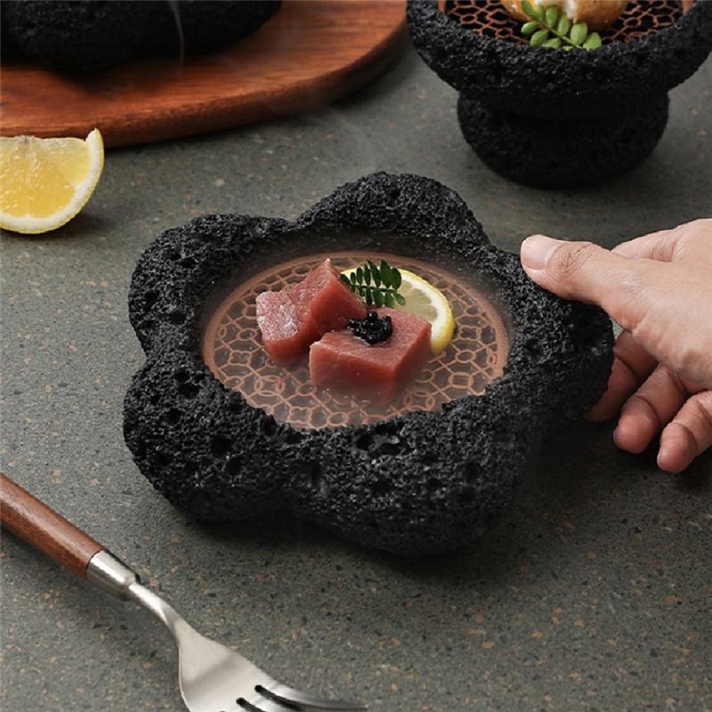 Japanese Tableware Rock Sushi Plate Coal Ball Volcanic Stone Swing Plate El Dining Plate Sushi Dish Plate Premium