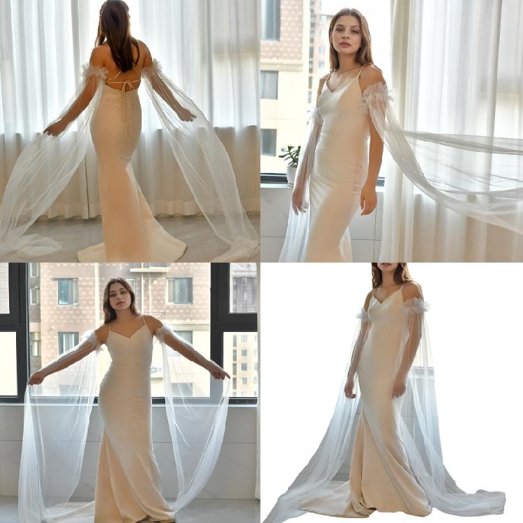 Flowy Tulle Bride Sleeve Covers Elasticated Wristband Seamless Integration For Evening Gowns And Photo Props