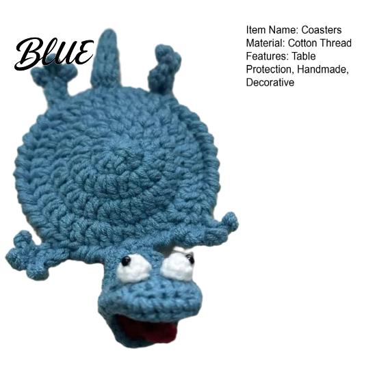 Fun Drink Coaster Lizard Coaster Handmade Crochet Animal Cup Mat Cute Soft Knitted Little Coasters for Desk Funny Stress Relief Gift Women Men Hot