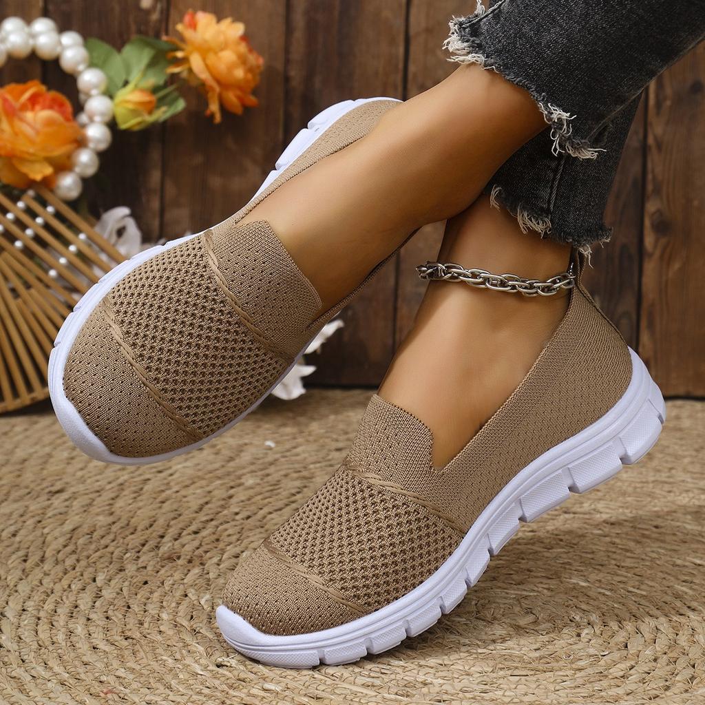 Large Size Mesh Breathable Flat Bottom Solid Color Casual Fly-Woven Single Shoes Women'S 25 Round Head One-Pedal Shoes
