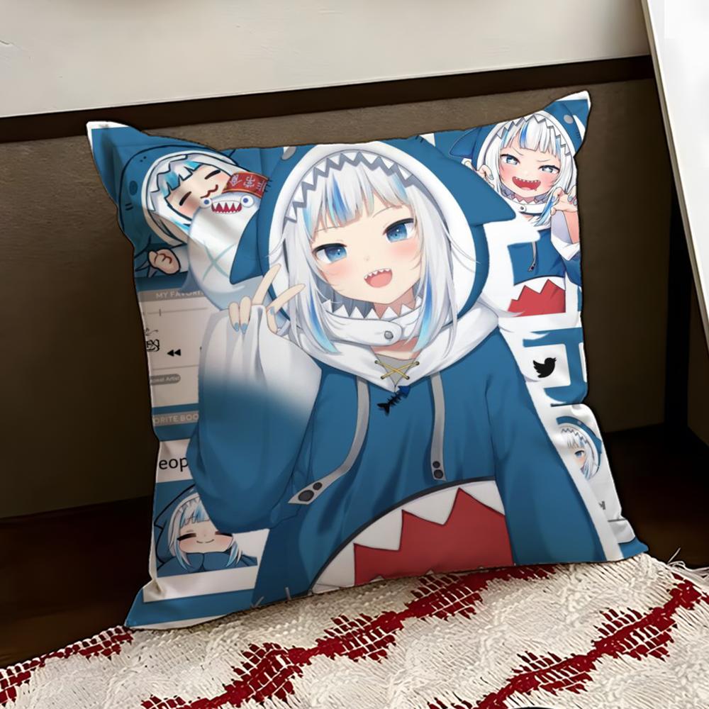 Cute GGawr Gura Cushion Cover Reversible Soft Durable Pillow Cover Home Car MultiScene Use for Daily Comfort