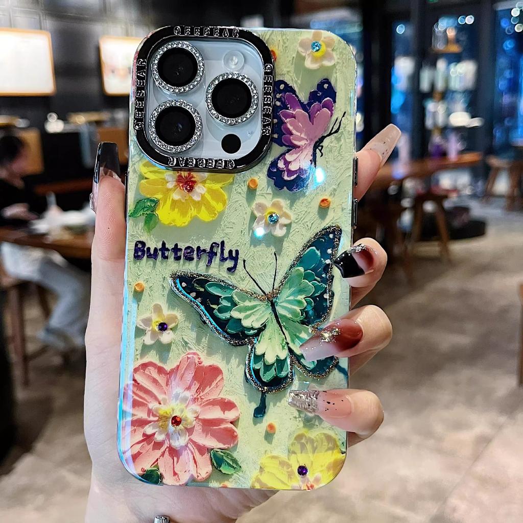 Rainbow Oil Painting Butterfly Suitable for Apple 16 Mobile Phone Case IPhone 15 ProMax Blue Flash Lens 14 Protection Case