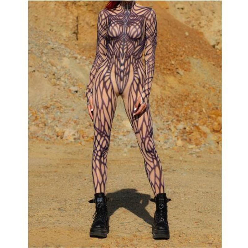 

Женский сексуальный психоделический комбинезон на Хэллоуин, нестандартный принтованный боди, праздничный костюм для вечеринки, выступления, костюм Зентай, наряды для рейва, новые S