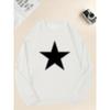 Men's Oversized Black & White Star Print Sweatshirt Loose Fit Long Sleeve Pullover, Machine Washable for Casual Attire (Black) - Layering Essential