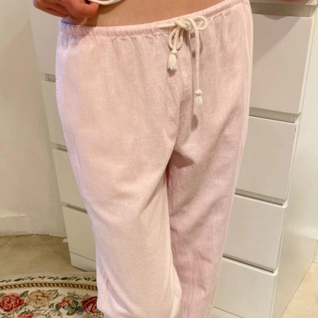 Women's Stripe Print Pants Drawstring Low Rise Straight Leg Trousers Sleep Bottoms