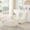 Lazy sofa with backrest and footstool, soft teddy fur bean bag floor reading chair, comfortable for living room, bedroom, study, apartment, Beige