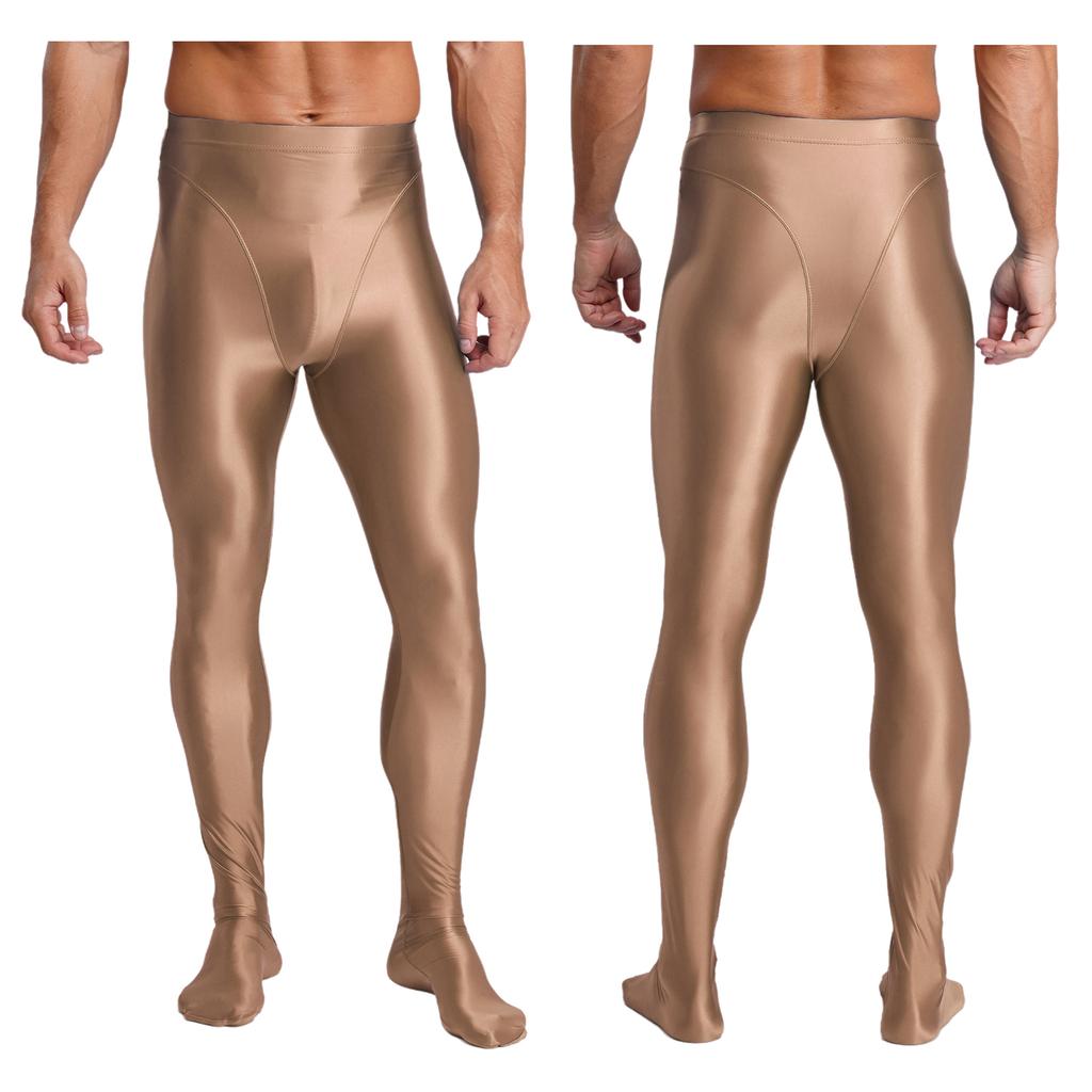 Mens Glossy Stretchy High Waist Fake Two Piece Tights Pants Leggings Yoga Wear