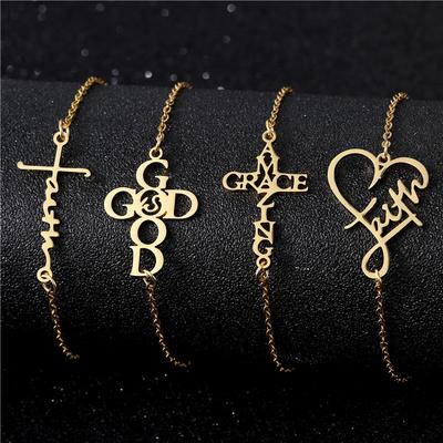 Gold English Letter Stainless Steel Bracelet, Light Luxury High-End Cross Fashion Jewelry