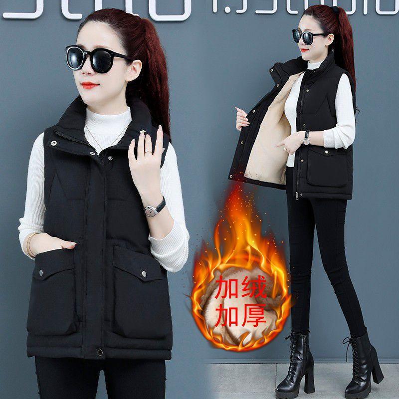 Autumn and winter new simple warm outer wear vest women's velvet thickened down cotton short vest slim fit