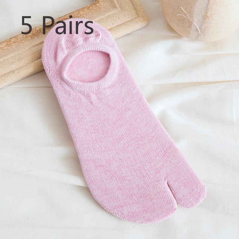 5 Pairs of Women's Summer Pure Cotton Shallow Mouth Silicone Anti Slip Invisible Two Toe Boat Socks