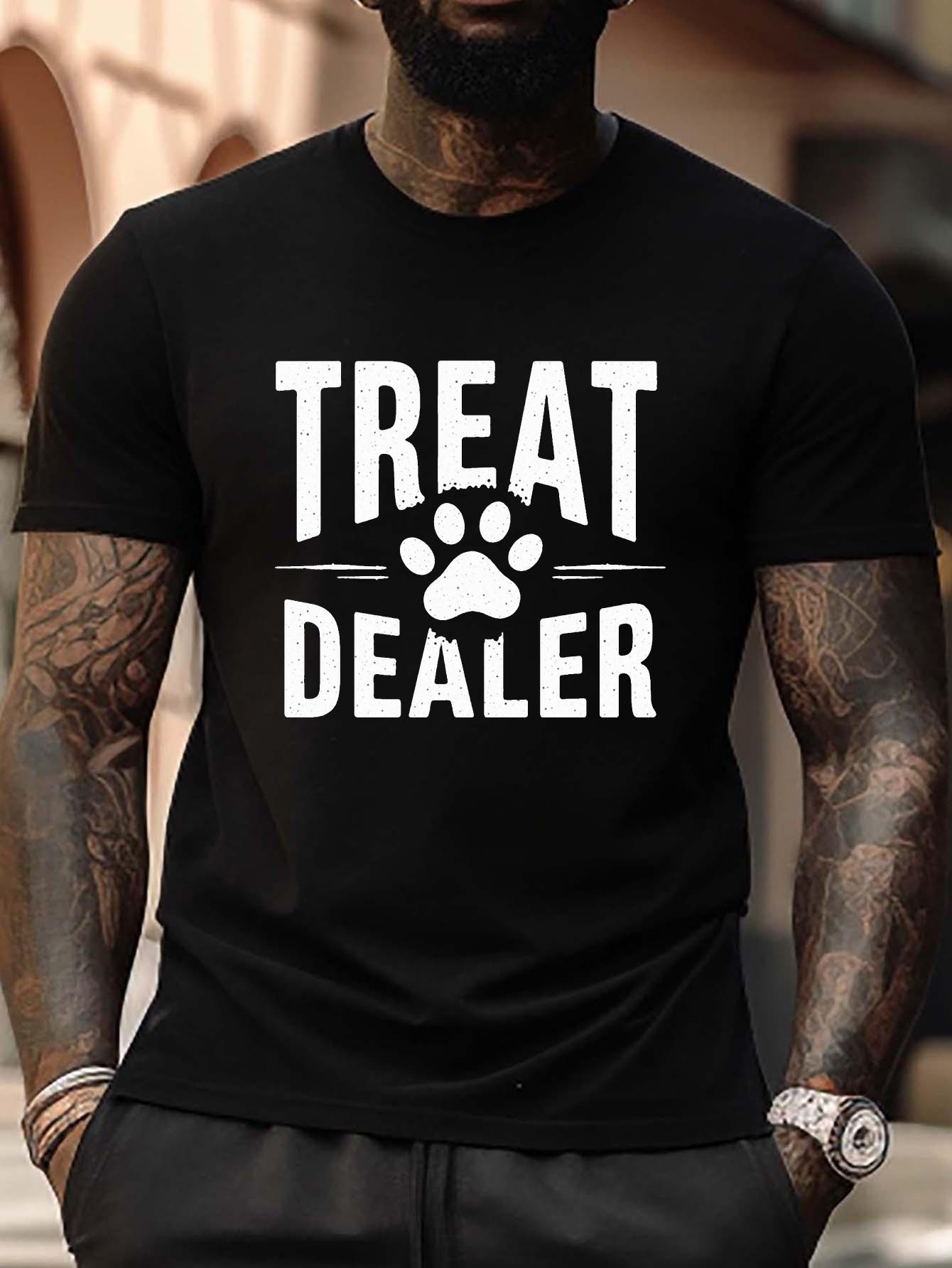 Plus Size TREAT DEALER Graphic T-shirt with Paw Print Design - Casual Crew Neck L