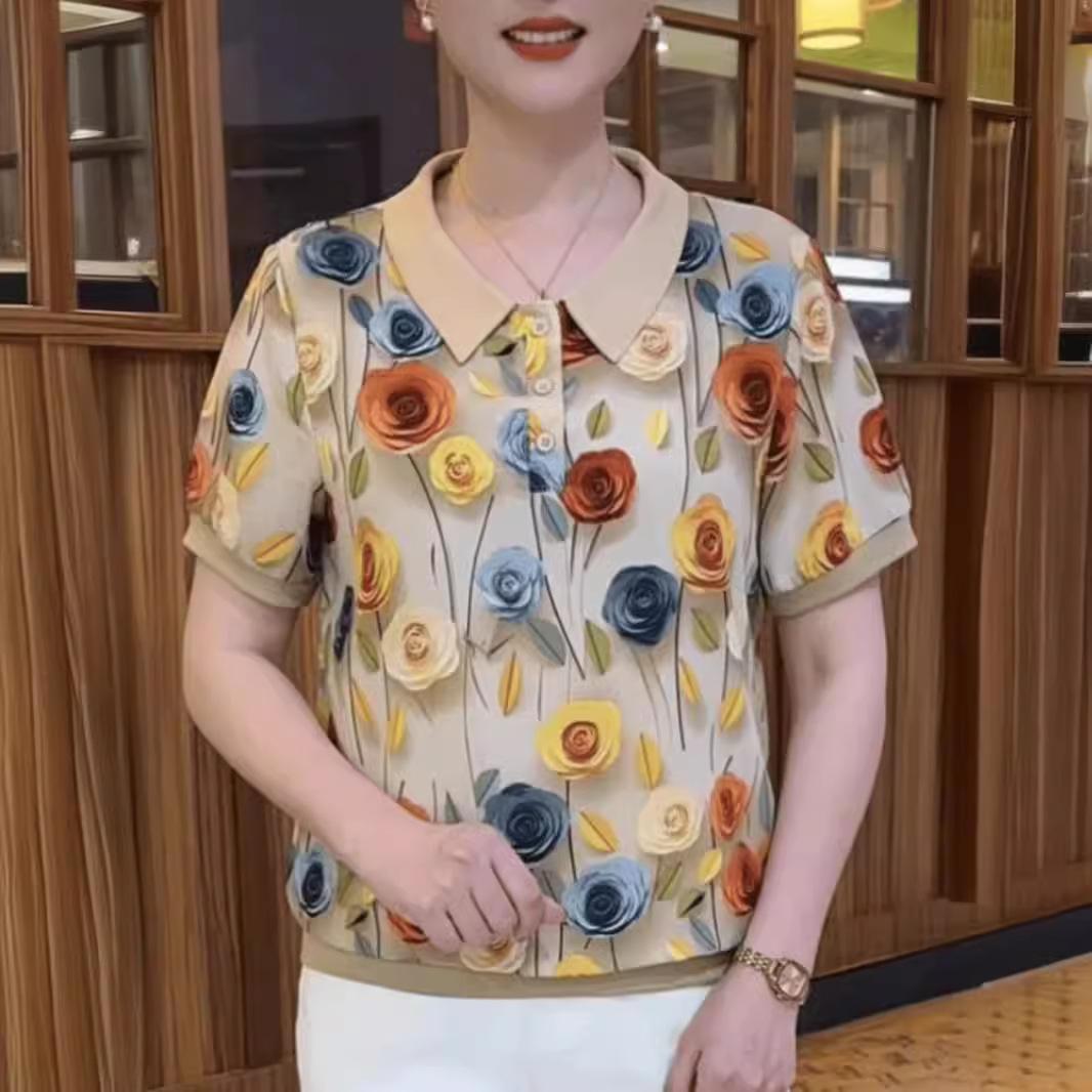 

Summer fashion short-sleeved top T-shirt casual age reduction new belly cover thin versatile loose t-shirt 4XL Яскраво-рожевий